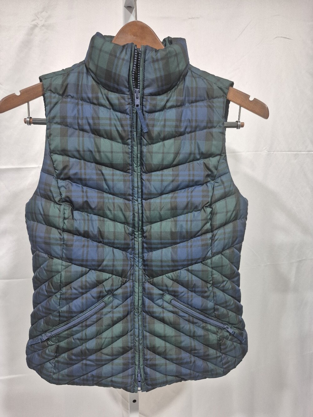 Talbots Blackwatch Plaid Puffer Vest Full Zip Quilted Preppy Womens Size XS